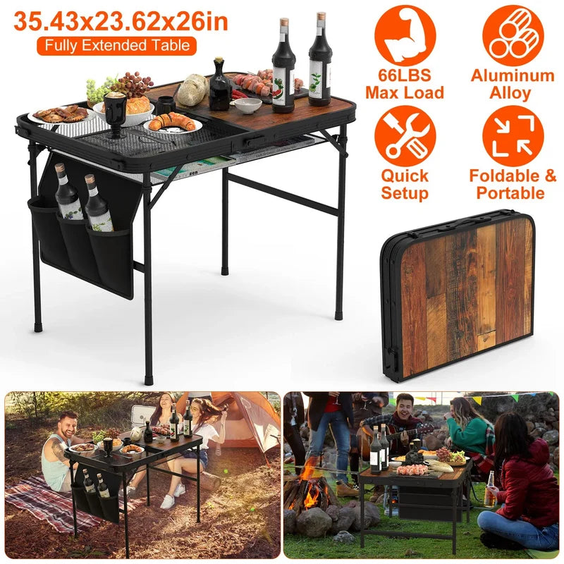 Foldable Camping Table Collapsible Picnic Aluminum Alloy Grill Stand