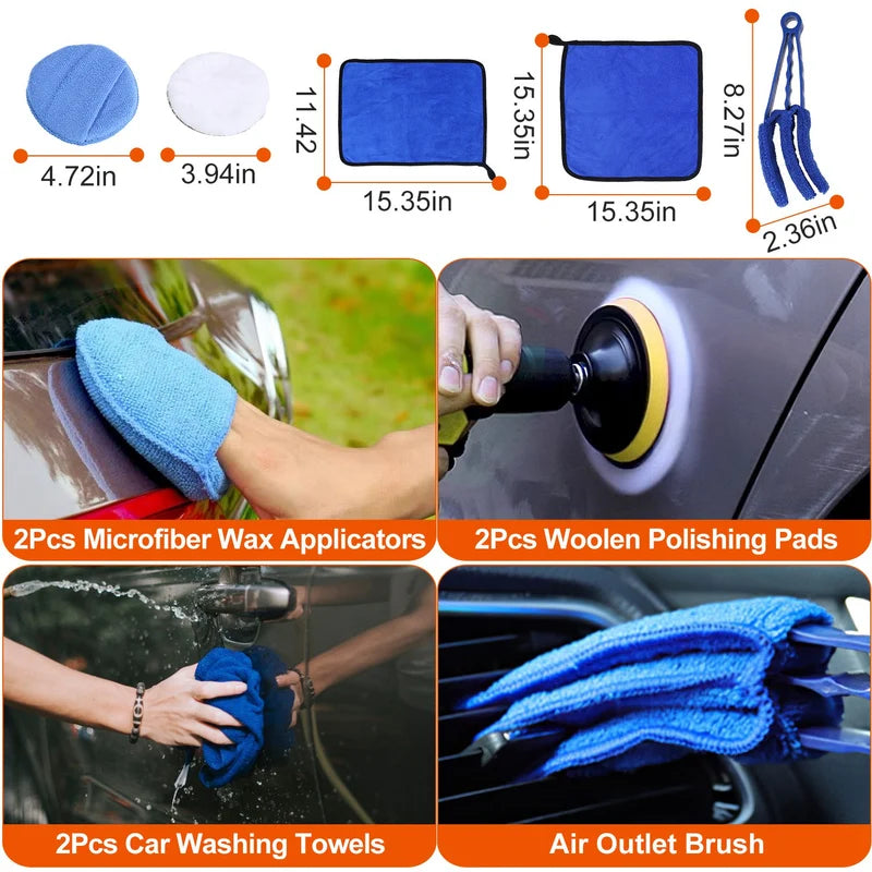 26Pcs Car Detailing Brush Kit Exterior Interior Car Cleaning Set Drill Brush Set Car Buffing Sponge