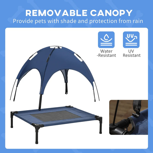 Elevated Portable Dog Cot Pet Bed with UV Protection Canopy Shade, 30 inch, Dark Blue