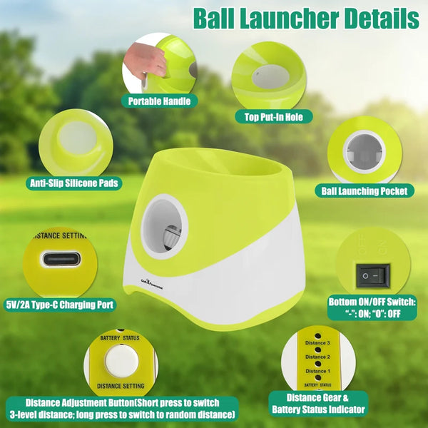 Automatic Dog Ball Launcher Rechargeable Interactive Pet Ball Thrower For Small Medium Dogs Interactive Dog Fetch Toy With 3 Adjustable
