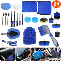 26Pcs Car Detailing Brush Kit Exterior Interior Car Cleaning Set Drill Brush Set Car Buffing Sponge